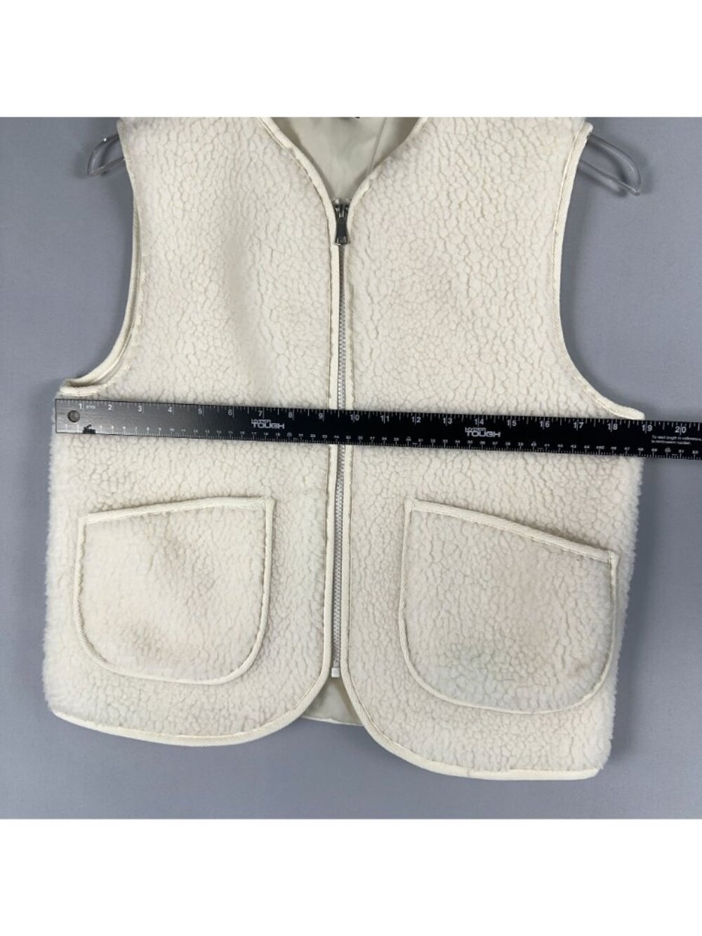 Divided H&M Vest Size XXS White Teddy Sherpa Fleece Pockets Zip Front Outerwear - Picture 12 of 13